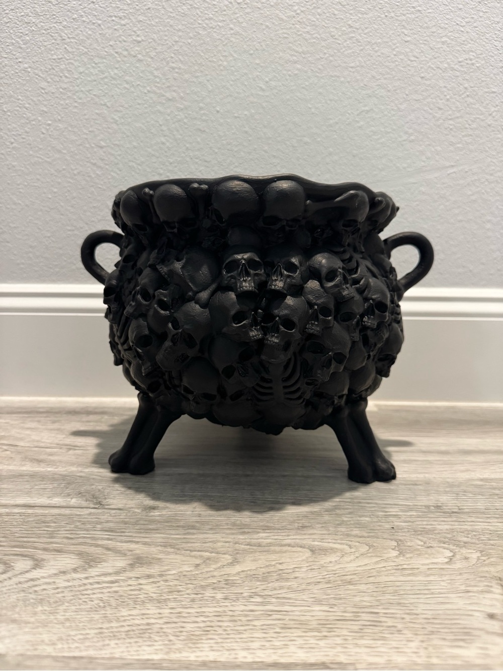 Matte Black Skull Cauldron Decorative Vase - Home Accents